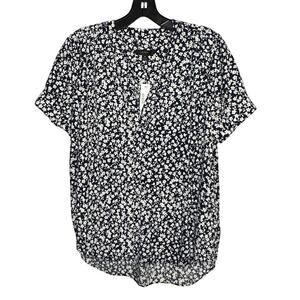 J. Crew Navy White Ditzy Floral Popover Cuff Short Sleeve Blouse Top Size XS New